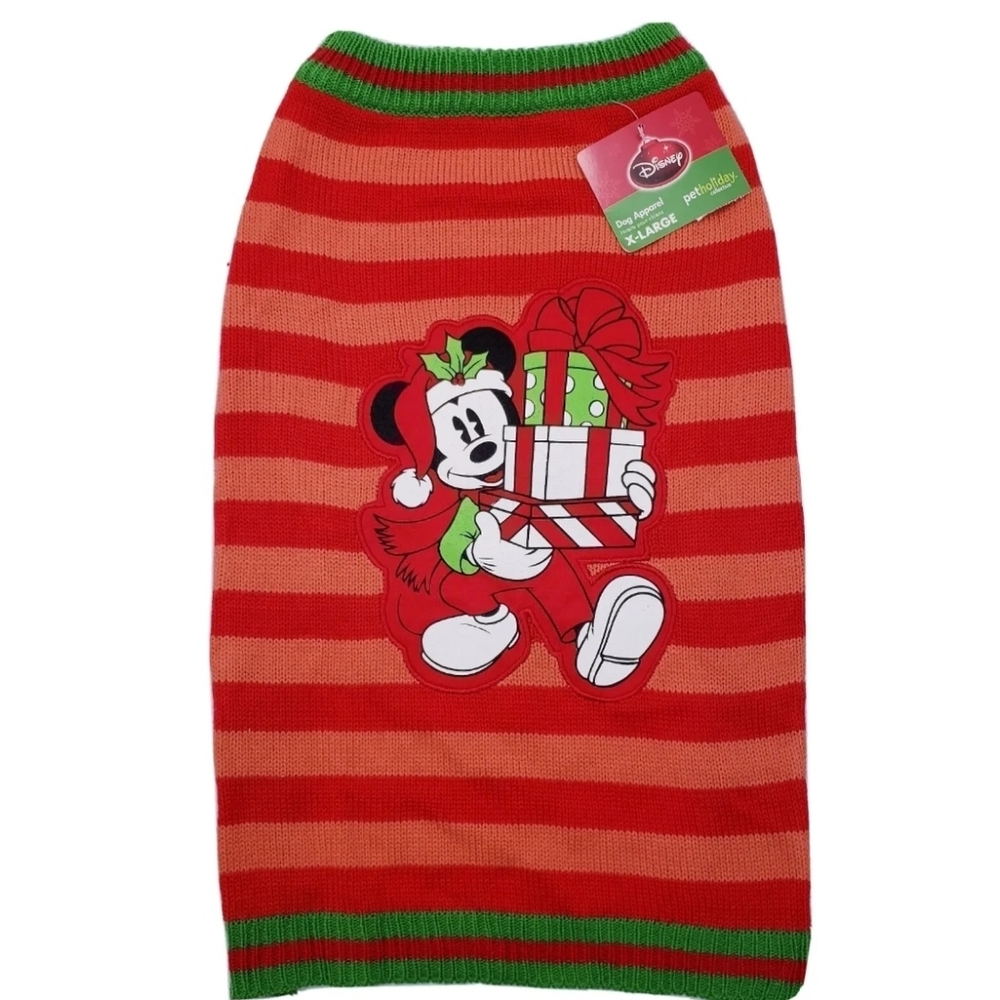 Disney Pets Holiday Collection Mickey Mouse Stripped Knit Sweater Size XL NWT